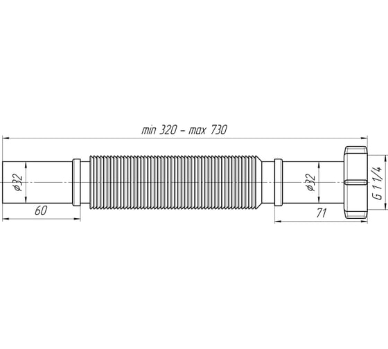 Гофра АНИ Пласт с гайкой, 1 1/4x32, 320-730 мм K203 025-0344