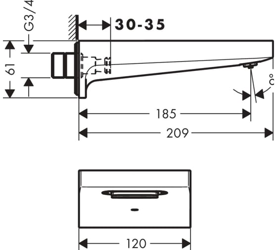 Излив для ванны HANSGROHE HG Metropol 185 мм 32543000 00000057410