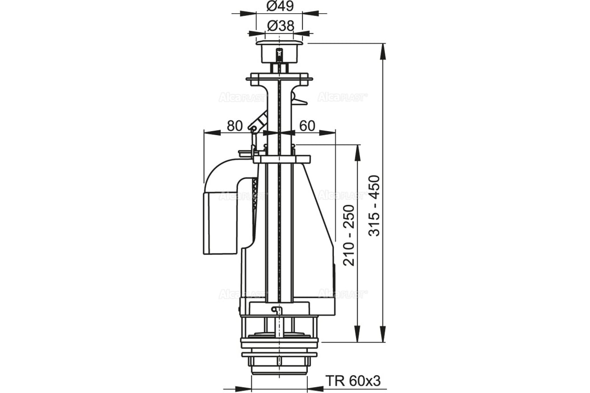 Арматура для бачка Alcadrain A08A сливная, кнопка хром, 2 режима ...