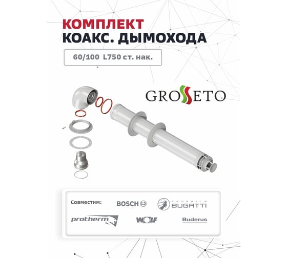 Комплект коаксиального дымохода (60/100 мм; 750 мм) Grosetto 2036812
