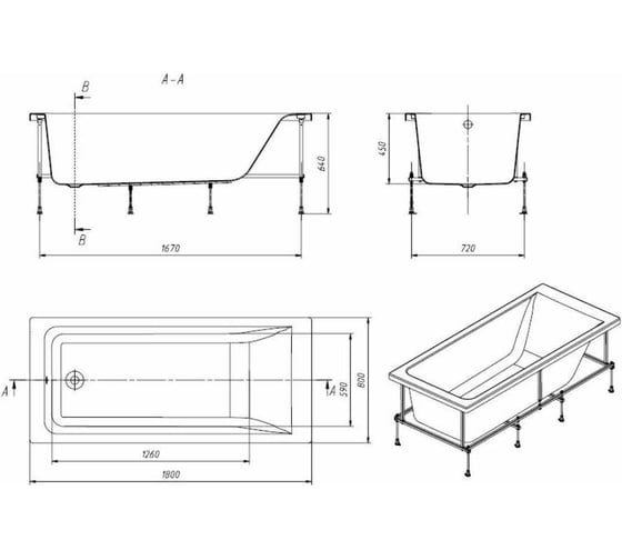 Монтажный комплект для ванны ROCA EASY 180x80 см, рама, слив-перелив с сифоном, крепеж к стене, крепеж панели 725P028000