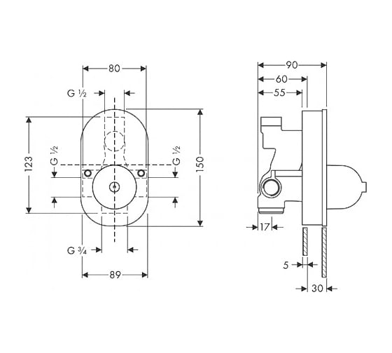 Скрытая часть смесителя для ванны Hansgrohe 31741180 00033643