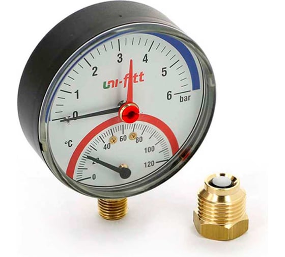 Термоманометр радиальный Uni-Fitt 10 бар, 120 C, диаметр 80 мм, 1/2"Н 311D3442 1