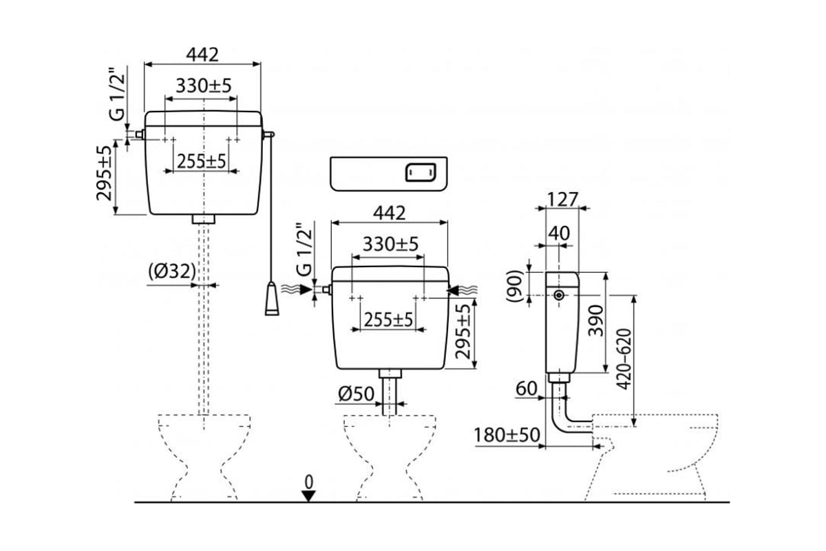 Универсальный бачок для унитаза Alcadrain A94-1/2\" ALCA UNI Старт/Стоп ...
