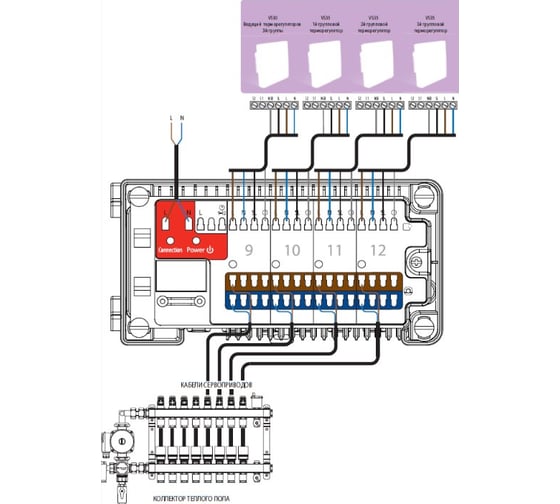 Модуль расширения для центра коммутации Salus Controls KL08NSB на 4-е зоны KL04NSB