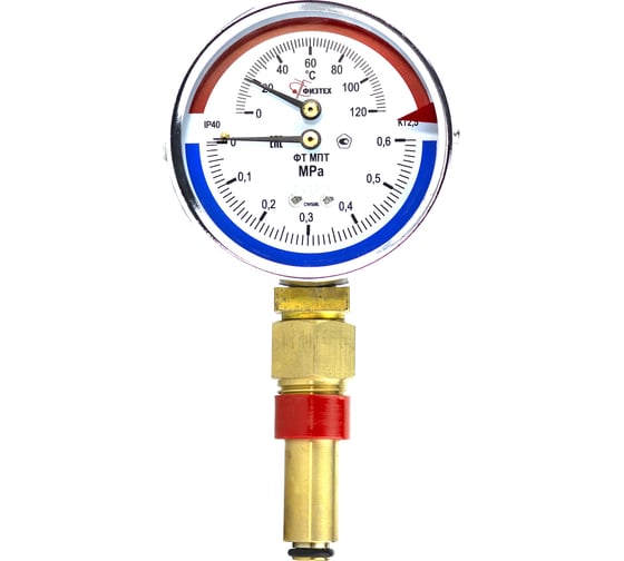 Термоманометр ПО Физтех, АО МПТ 0…120C/0…0,6 МПа кт.2,5 d.80 IP40 G1/2 РШ L46 4687205455444 1