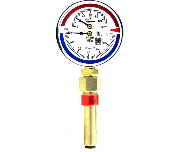 Термоманометр ПО Физтех, АО МПТ 0…120C/0…0,6 МПа кт.2,5 d.80 IP40 G1/2 РШ L64 4687205455468 1