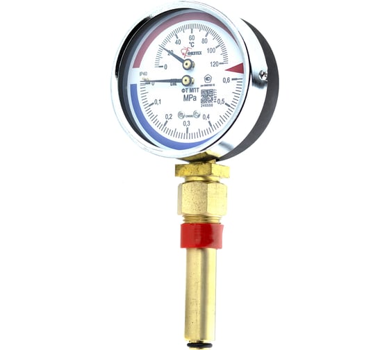 Термоманометр ПО Физтех, АО МПТ 0…120C/0…0,6 МПа кт.2,5 d.80 IP40 G1/2 РШ L64 4687205455468