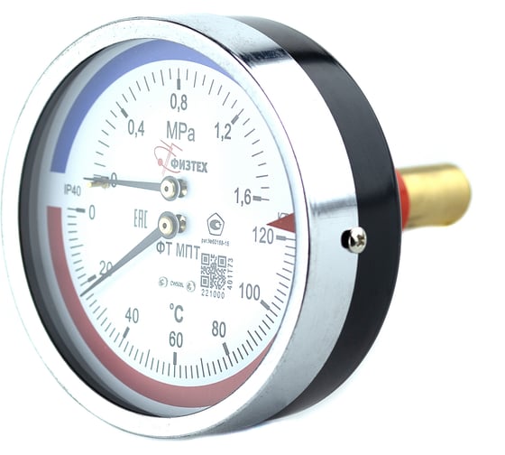 Термоманометр ПО Физтех, АО МПТ 0…120C/0…1,6 МПа кт.2,5 d.80 IP40 G1/2 ОШ L64 4687205455413