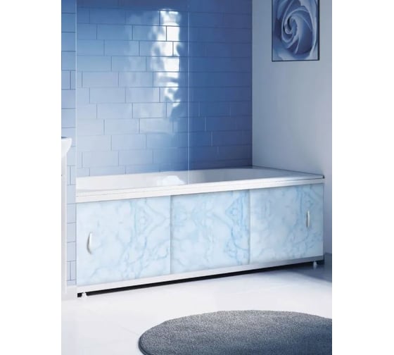 Экран пластиковый под ванну Alavann Elegant 150 см, голубой мрамор, раздвижной на алюминиевом профиле, 3 дверцы ALV0928008 1