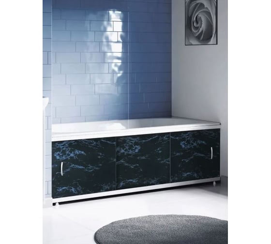 Экран пластиковый под ванну Alavann Elegant 150 см, черный мрамор, раздвижной на алюминиевом профиле, 3 дверцы ALV0928006