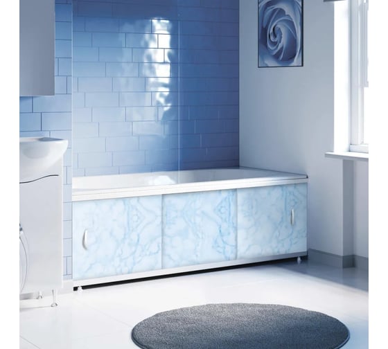 Экран пластиковый под ванну Alavann Elegant 170 см, голубой мрамор, раздвижной на алюминиевом профиле, 3 дверцы ALV0929008 1