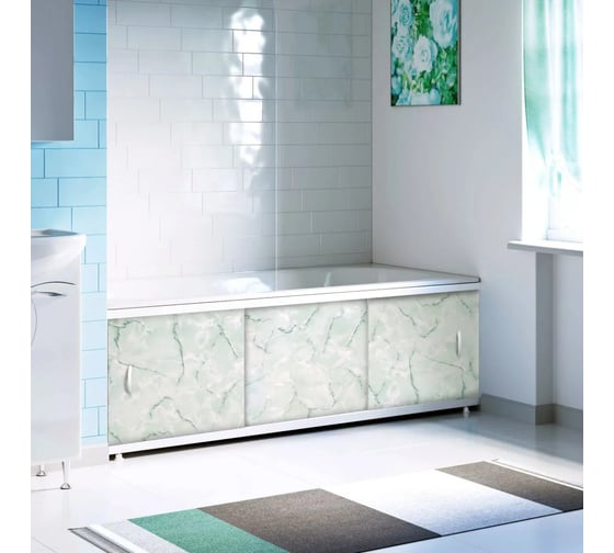 Экран пластиковый под ванну Alavann Elegant 170 см, зеленый мрамор, раздвижной на алюминиевом профиле, 3 дверцы ALV0929007 1