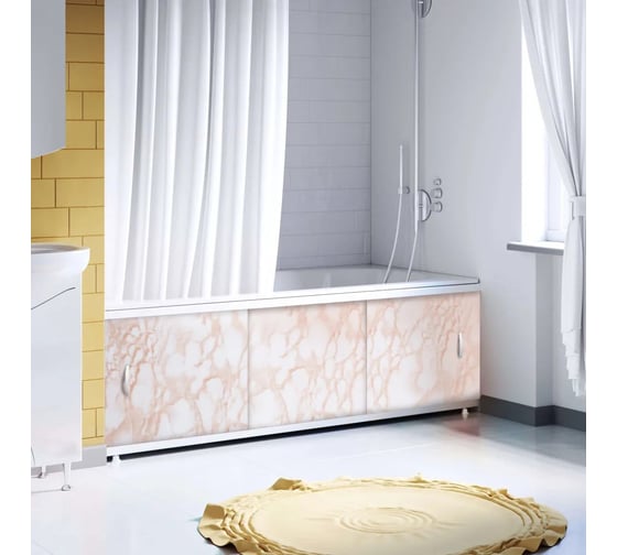 Экран пластиковый под ванну Alavann Elegant 170 см, кремовый мрамор, раздвижной на алюминиевом профиле, 3 дверцы ALV0929004 1