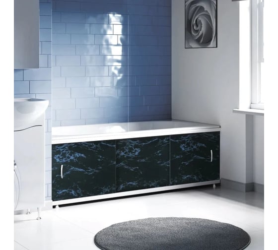 Экран пластиковый под ванну Alavann Elegant 170 см, черный мрамор, раздвижной на алюминиевом профиле, 3 дверцы ALV0929006 1