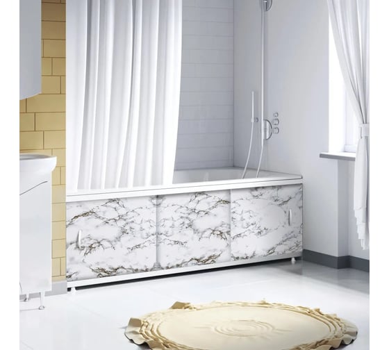 Экран пластиковый под ванну Alavann Elegant 150 см, черно-белый мрамор, раздвижной на алюминиевом профиле, 3 дверцы ALV0928005 1
