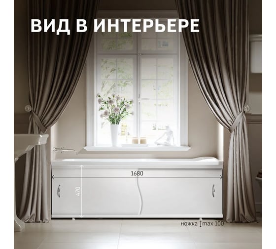 Экран пластиковый под ванну Alavann Elit 170 см, белый, раздвижной на алюминиевом профиле, 2 дверцы ALV0931001