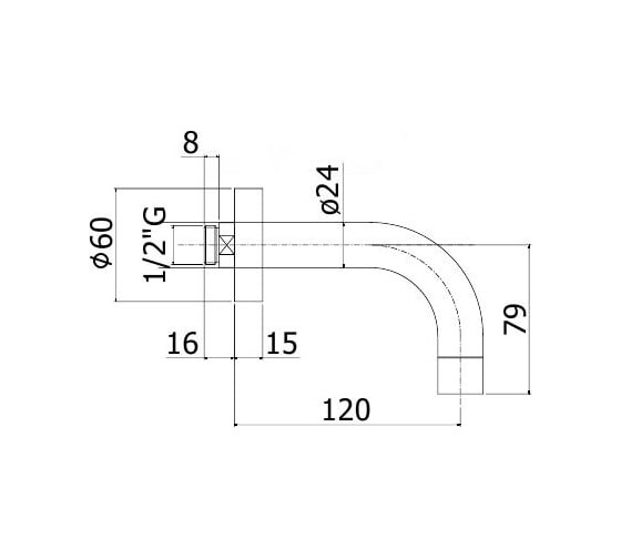 Излив из стены Paffoni d 24, длина 120 mm., 1/2, с латунной накладкой, d.60 ZBOC100CR 00253710