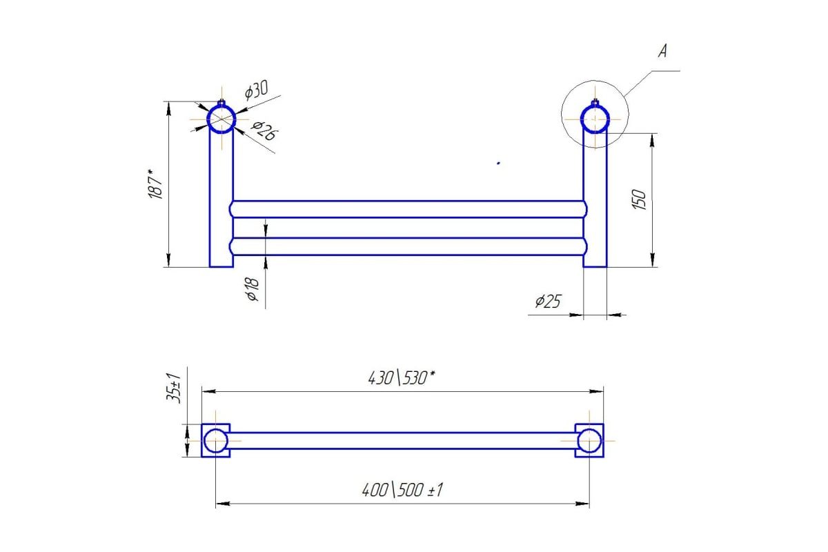 Полка для полотенцесушителя ТЕРА 400 мм, 3/4 дюйма, 25 мм ППУ-02-01 ...