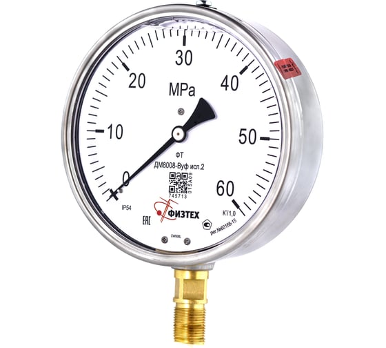 Манометр Физтех ДМ8008-ВУф исп 2 0-60 МПа, кт.1, d.160 IP54, M20x1.5 РШ ВуСл 4687205455260 1