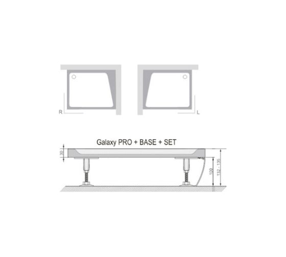 Угловая панель Ravak GIGANT PRO 100x80, левая, с креплением. белая XA83AL01010