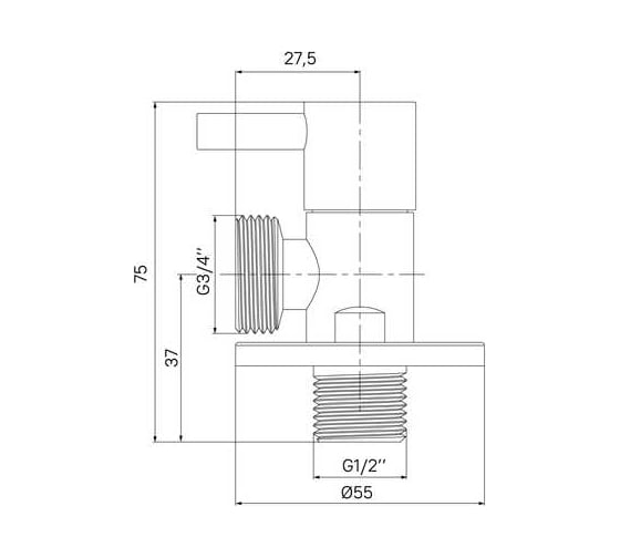 Кран угловой IDDIS с отражателем, 1/2; 3/4, кран-букса, латунь 910B0Z4C4CZ