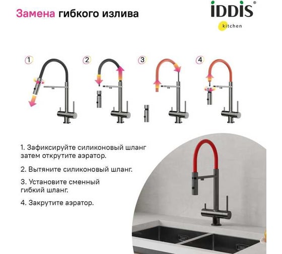 Сменный гибкий шланг для смесителя IDDIS Kitchen Line силикон, цвет серый FSPGR00i59