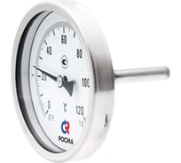 Осевой термометр РОСМА  БТ-51.220 (0-160°C) ДК100, длина погружной части 100мм, резьба G1/2, класс точности 1.5, биметаллический коррозионностойкий D070-02851