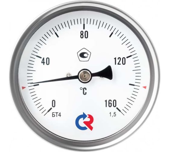 Осевой термометр РОСМА  БТ-41.211 (0-200°C) ДК80, длина погружной части 46мм, резьба G1/2, класс точности 1.5, с защитной латунной гильзой D070-02138 1