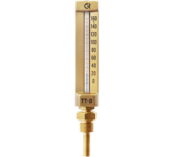 Прямой термометр РОСМА  ТТ-В (0-200°C) L150, длина погружной части 100мм, резьба G1/2, жидкостный виброустойчивый с гильзой из латуни D070-01017 1