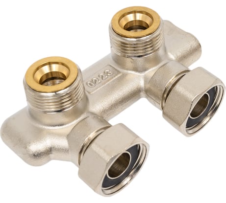 Угловой узел Uni-Fitt перекрёстный, НВ 3/4" х 3/4"ЕК, радиаторный, с вентилями, ниппелями и адаптерами 197N3011