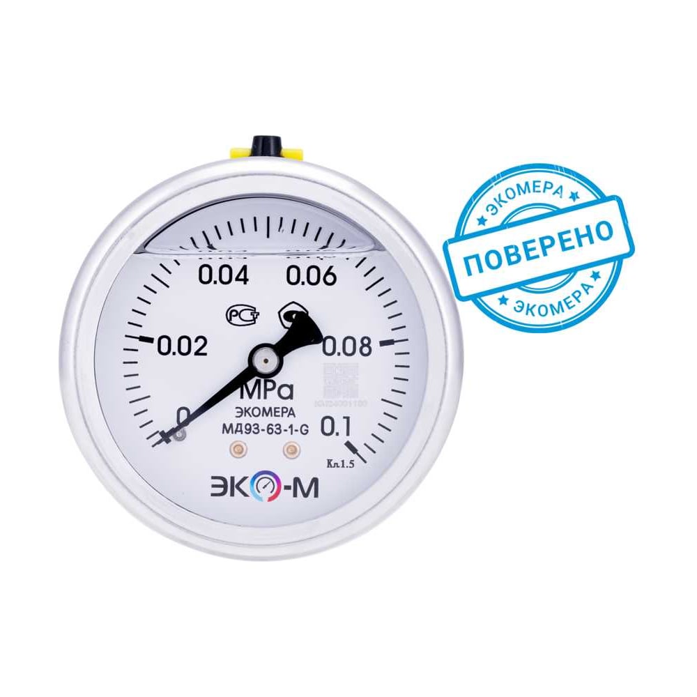 Манометр ЭКО-М экомера мд93-63 мм 0..0,1 мпа g1\4 (гидрозаполненный ...