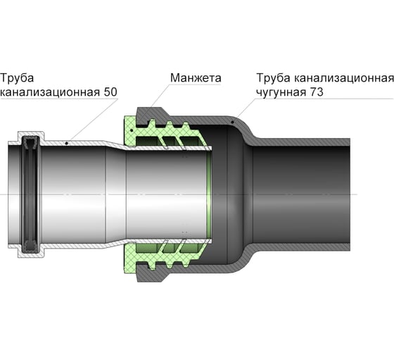 Сантехническая манжета для канализации MPF 73х50, черная, уплотнительная, переходная, 2 шт ИС.131647.2