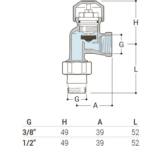 Осевой термостатический вентиль SR Rubinetterie 1/2" A218-1500N000