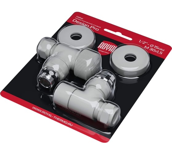 Набор термостатический угловой Royal Thermo Design Pro 15мм М30x1.5, белый НС-1646648