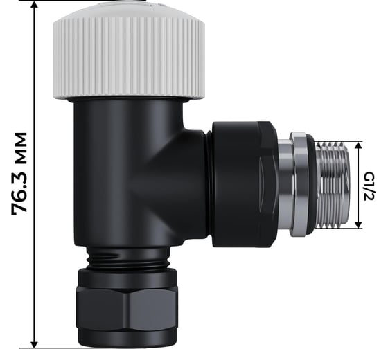 Набор термостатический угловой Royal Thermo Design Pro 15 мм, М30x1.5, черный НС-1646650