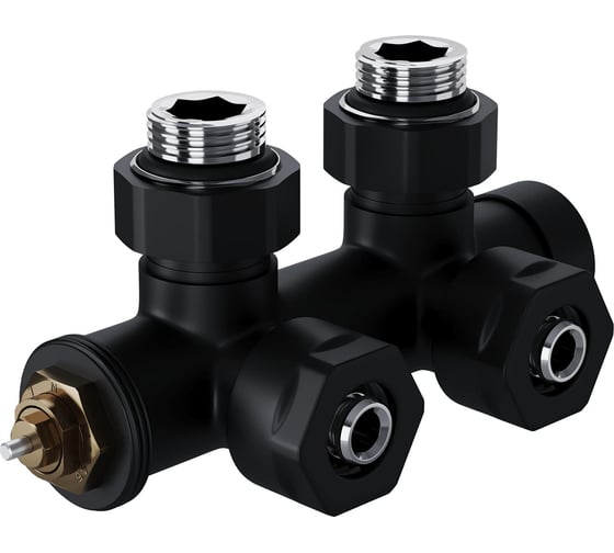 Узел нижнего подключения термостатический угловой Royal Thermo Design Pro 15 мм, М30x1.5, черный НС-1646653
