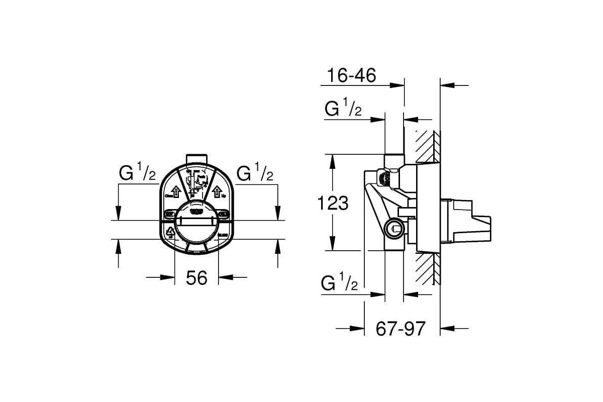 Встраиваемая часть смесителя для ванны и душа GROHE однорычажный ...