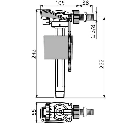 Арматура для бачка Alca Plast наливная, боковая подводка, 3/8"/1/2" Alca А150UNI 023-6693