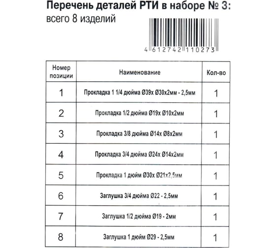 Ремонтный набор ZOX № 3 "Планета Прокладок" прокладки и заглушки 554098