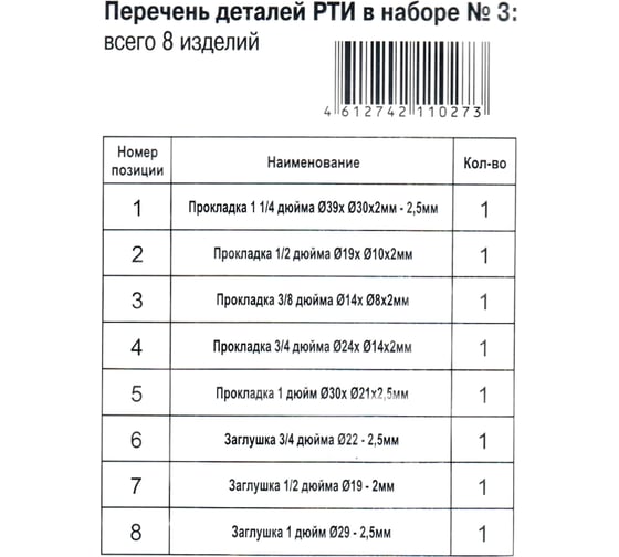 Ремонтный набор ZOX № 3 "Планета Прокладок" прокладки и заглушки 554098