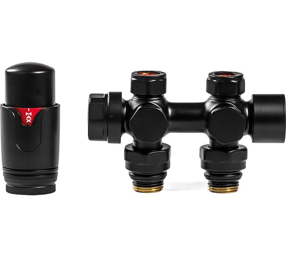 Узел нижнего подключения универсальный с термоголовкой ARBIOLA SMART DUO 1/2", M30x1.5, черный 304482