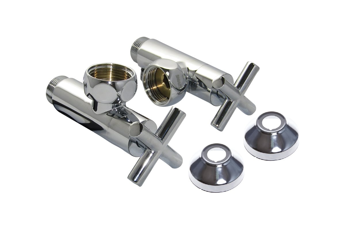 Угловой кран-вентиль SMT ручка крест, хром, 1х1/2 г/ш, с отражателем, 2 ...