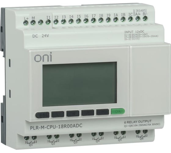Программируемый контроллер ONI микро ПЛК PLR-M. CPU DI12/DO06R 24В DC PLR-M-CPU-18R00ADC