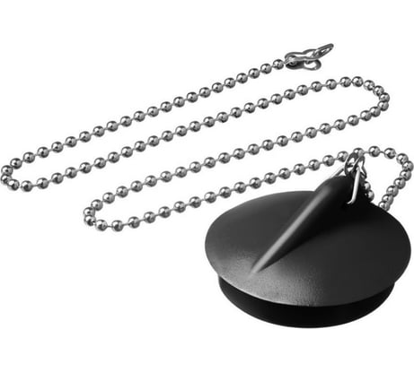 Пробка для ванн, раковин СУПРИМПЛАСТ черная, диаметром 40 мм, с латунной цепочкой 50 см 1DVR40_01_02Z50H