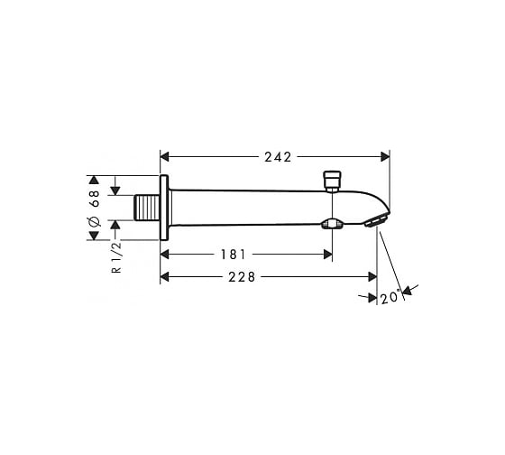 Излив на ванну Hansgrohe 13424000 22.8 см с переключателем на душ 00051409