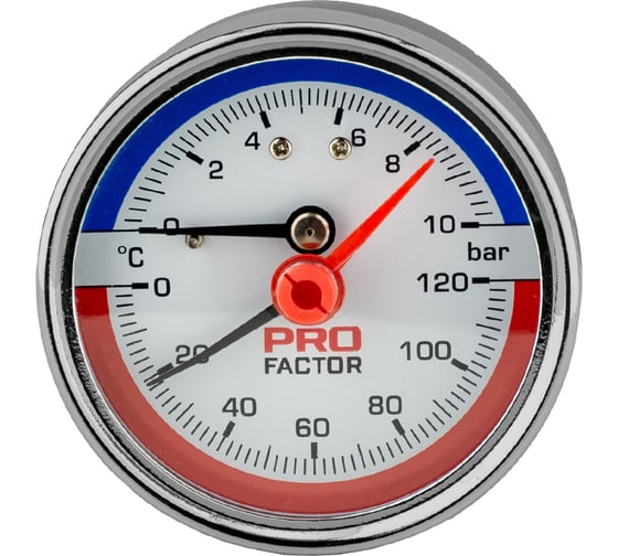 Термоманометр аксиальный PROFACTOR Ф 63 мм 1/4 10 bar, 0–120C PF SG 873-10