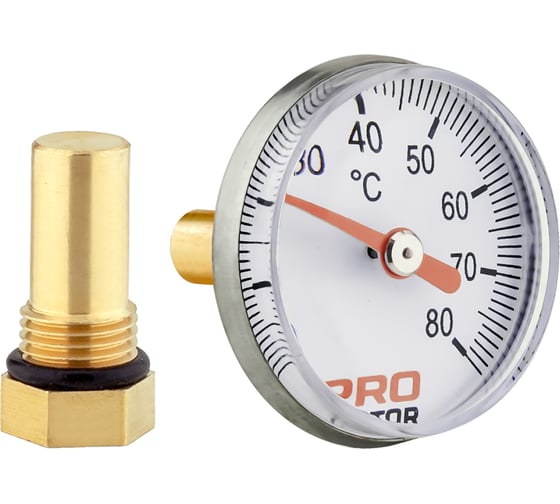 Термометр аксиальный PROFACTOR Ф 40мм 0–80C с гильзой 1/4- 32мм PF SG 866 - BP