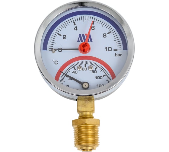 Термоманометр радиального подключения Millennium 1/2", Д80мм, до 10 бар (0-120C), вертикальный TVML121080 1