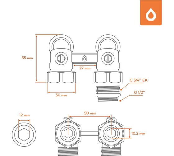Узел нижнего подключения угловой Sankom 1/2 НРх3/4 ЕК НР 01ANV